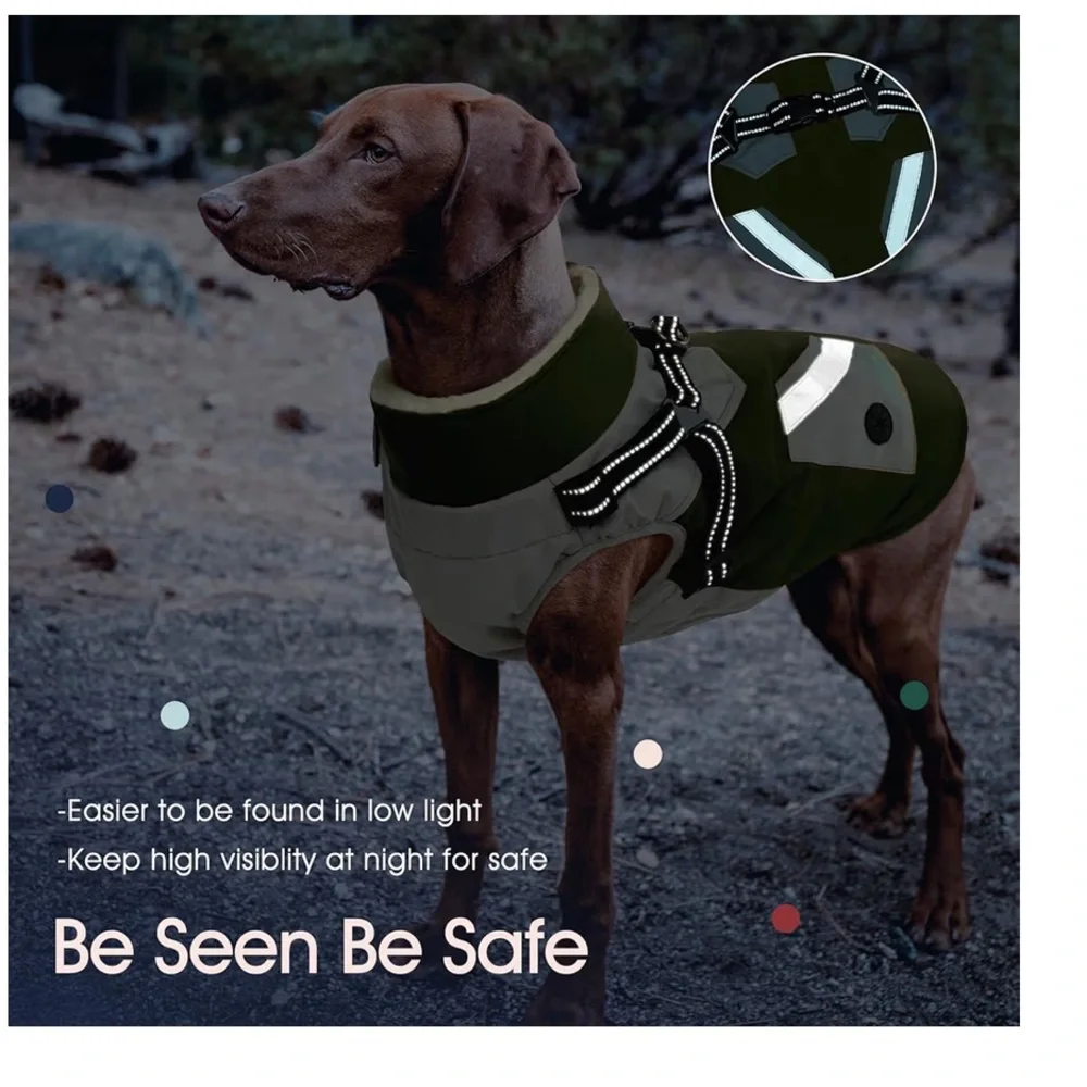 IECOii Zip Up Dog Coat - Waterproof Winter Fleece Jacket in Army Green, 726/bb1